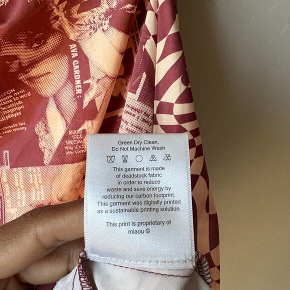 NEW Miaou Dress Ginger Red Wanted Magazine Print Draped Mini Dress Size L - Picture 10 of 10